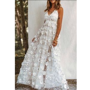 White Floral High Slit Maxi Dress